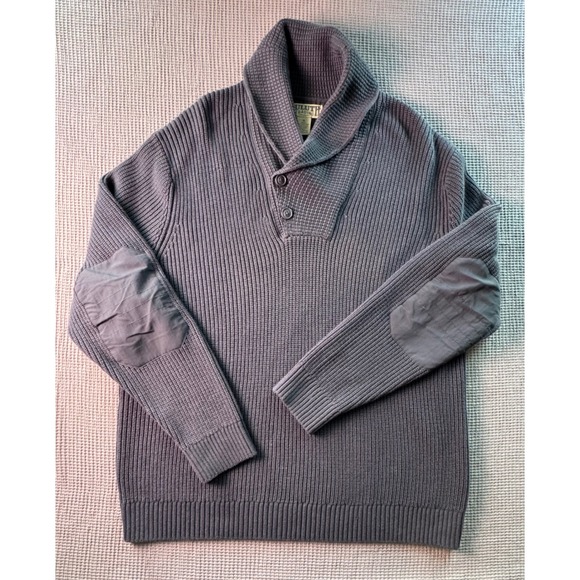 Duluth Trading Co. Mens XL Blue Shawl Collar Button Elbow Patch Knit Sweater - Picture 1 of 6